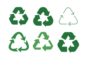 Obraz premium Eco Vibes Logo Collection. Green label design with eco vibes trend. Set Logo of recycling mark: circular arrows. Icon set. harmonious logo variations of the