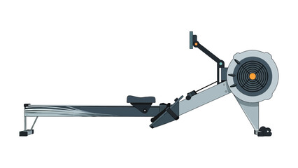 Rowing Machine in Isolation: A detailed shot of a modern rowing machine, a symbol of personal fitness and indoor exercise. Clean lines, a comfortable seat.
