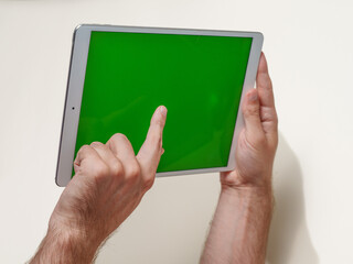 Mockup Ready: Green Screen Tablet in Users Hands