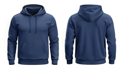 navy blue hoodie front back and side view on white background for classic unisex apparel display
