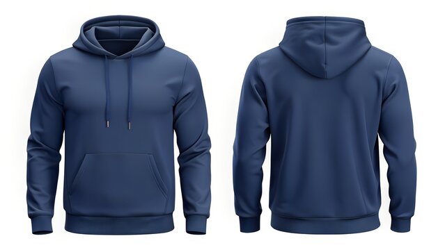 navy blue hoodie front back and side view on white background for classic unisex apparel display