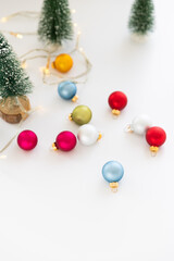 christmas baubles and fir trees