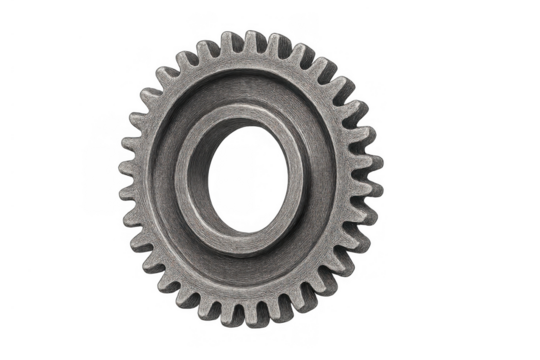 Metal gear on transparent background. Concept for industry, machinery, technology, connection, teamwork, mechanics, and innovation