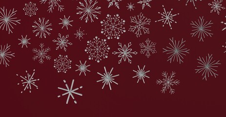 Abstract pattern with white snowflakes on a deep red backdrop. Perfect for seasonal designs, backgrounds and winter holidays. Ideal for cards an