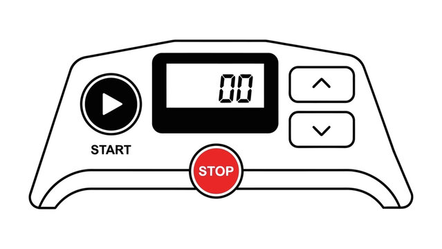 Control Panel Illustration: A sleek, modern control panel with a prominent start button, clear time display, and stop button, essential for operating machinery or equipment.