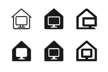 Obraz premium Hybrid Workspace Logos. Hybrid workspaces. Set Logo of flexible office: home-office hybrid mark. Icon set. harmonious logo variations of the same emblematic