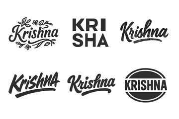 Fototapeta premium Krishna Lettering Variations. Krishna Sigil. Set lettering. harmonious lettering variations of the same emblematic concept, each with different artistic