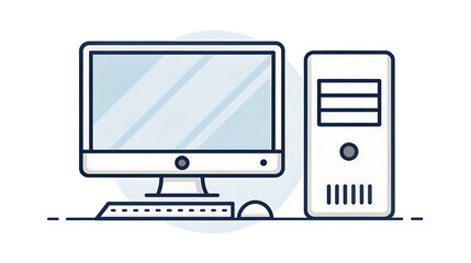 Desktop computer with monitor isolated on white background, vector art