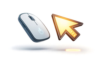 Computer mouse and cursor isolated on white background, 3d render