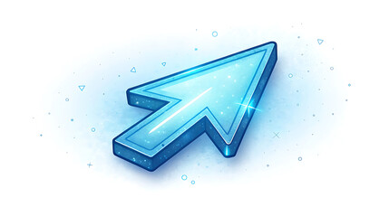 Blue arrow cursor on white background isolated on white background