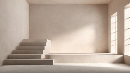 Obraz premium Minimalist Interior with Staircase and Natural Light in Soft Tones