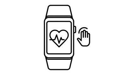 Health Monitoring: A sleek smartwatch displays a real-time heart rate graph, symbolizing health tracking and fitness. The addition of a hand icon suggests user interaction. 