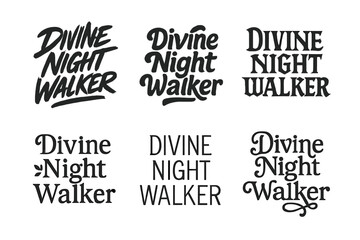 Fototapeta premium Elegant Lettering Grid. Divine Night Walker. Set lettering. harmonious lettering variations of the same emblematic concept (Dynamic brushstroke graffiti
