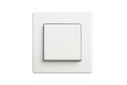 White plastic light switch controlling electric current, home appliance for residential and commercial lighting