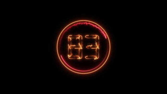 Number 83 neon bright orange color animation 4k video. Abstract neon bright circle frame on black background.