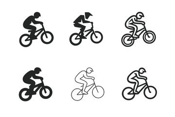 Fototapeta premium BMX Logo Variations. BMX riding. Set Logo of BMX riding: biker performing jump trick. harmonious logo variations of the same emblematic concept, each with