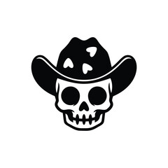 skull wearing cowboy hat vector illustration in bold graphic style.eps