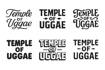Uggae Temple Typography. Temple of Uggae. Set lettering. harmonious lettering variations of the same emblematic concept, each with different artistic