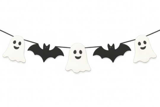 Halloween ghost bat garland banner with transparent background