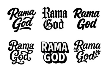Rama Lettering Variations. Rama God. Set lettering. harmonious lettering variations of the same emblematic concept (Bold hand-lettering with playful swashes,