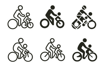 Obraz premium Family Biking Logos. Family biking. Set Logo of Family biking: parent and child on bikes. harmonious logo variations of the same emblematic concept, each with