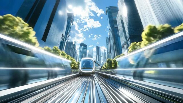 Futuristic High-Speed Train in Eco Smart City