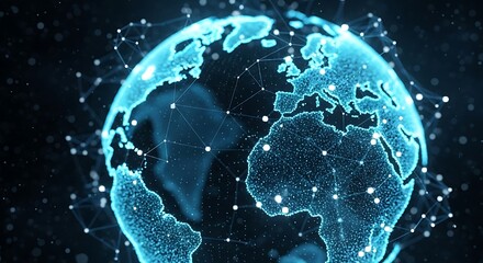 Digital earth globe with glowing network connections, representing global communication, technology, and interconnectedness in a futuristic world