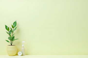 Minimalist Still Life with Potted Plant, Soap Dispenser, and Clo