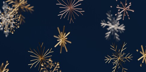 Elegant abstract design featuring gold snowflakes against a dark blue backdrop, perfect for holiday-themed projects. Festive and modern graphic