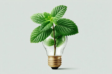 Lightbulb with Green Leaf Sprouting Inside