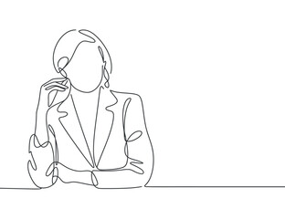 Stylish Businesswoman Vector Outline Art: Elegant Line Drawing of Professional Contemplation