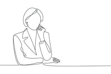 Pensive Businesswoman Vector Line Art: Elegant Single Line Drawing of Professional Contemplation