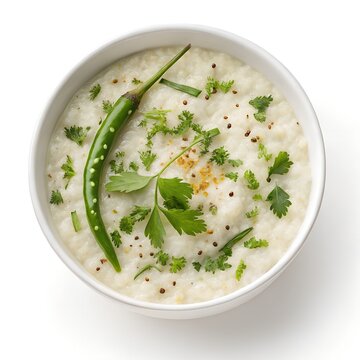 Indian Summer Rice Dish on a white bowl top down view with white background