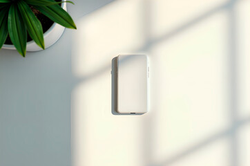 Smartphone Attached to Wall with Plant and Sunlight in Minimalis
