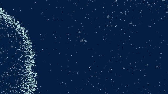 wei&szlig;e Partikel Zellen Blasen &ndash; dynamischer blauer Hintergrund, chemischen Reaktion, Chemie, Laborwissenschaft, moderne Wissenschaftsvisualisierung, Forschung, Technologie, Biologie