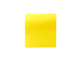 A single bright yellow sticky note isolated on a transparent background for notes and reminders isolated on transparent background