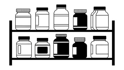 Shelf of Medical Jars: An orderly arrangement of jars of medicine lines a shelf. capturing the simplicity and order of medicine