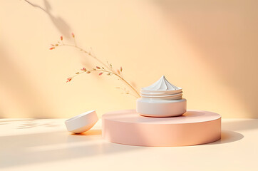 Minimalist Beauty Product Still Life with Cream Jar and Floral B
