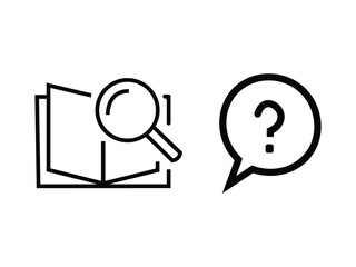 Book with magnifying glass and question mark isolated on white background, a study icon