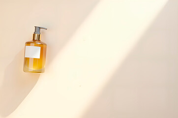 Elegant Glass Bottle with Pump Dispenser on Textured Wall Backgr