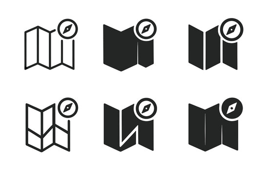 Survival Skills Logos. Survival and wilderness skills tourism. Set Logo of Survival and wilderness skills tourism: Map and compass navigation. harmonious logo