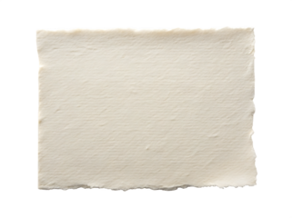 A square piece of textured off white paper with torn edges isolated on transparent background