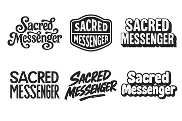 Fototapeta premium Sacred Messenger Variations. Sacred Messenger. Set lettering. harmonious lettering variations of the same emblematic concept (Whimsical curly type with