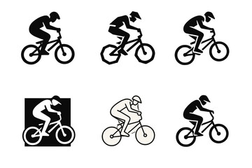 Fototapeta premium BMX Logo Variations. BMX riding. Set Logo of BMX riding: biker performing jump trick. harmonious logo variations of the same emblematic concept, each with