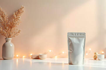 Blank Stand Up Pouch Packaging with Minimalist Home Decor and Wa