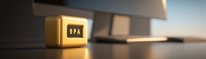 Close-up of a yellow memory card with black label and white text placed on a wooden surface near a modern electronic device in natural sunlight