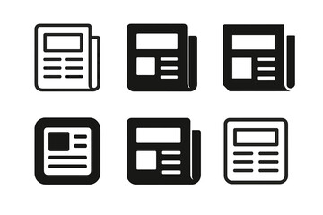 Digital News Icons. Reading news on a tablet. Set Logo of digital journalism: newspaper icon on tablet screen. Icon set. harmonious logo variations of the same