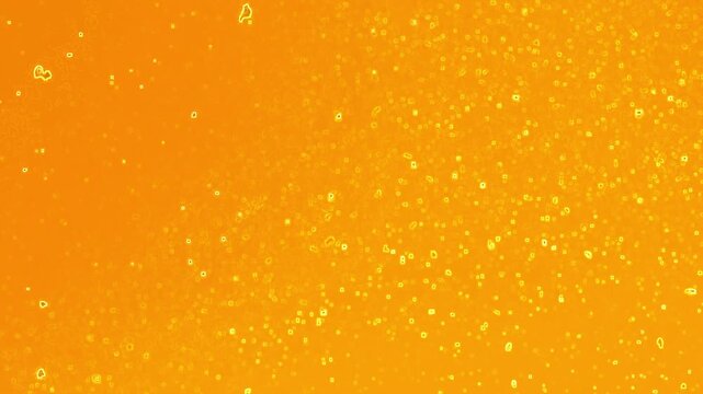 Aufsteigende Partikel Zellen Blasen &ndash; dynamischer oranger Hintergrund, chemischen Reaktion, Chemie, Laborwissenschaft, moderne Wissenschaftsvisualisierung, Forschung, Technologie, Biologie