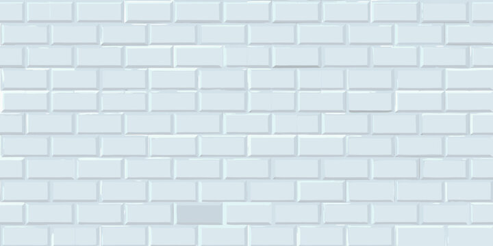 Seamless light blue textured subway tile wall pattern background with beveled edges