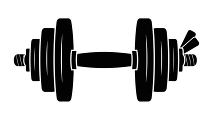 Fitness Icon: A sleek, black dumbbell silhouette stands alone, a powerful emblem of strength, training and physical fitness. This image is a versatile visual for workout programs.